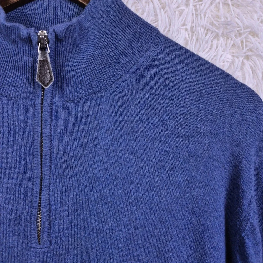 Charles Tyrwhitt Blue Cotton Cashmere Quarter Zip‎ Sweater Mens XL Preppy